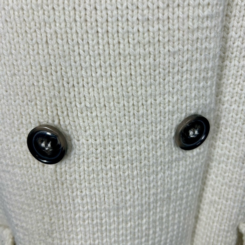 Zara Cream Double-Breasted Chunky Knit  Lapel Sweater Size L - Picture 3 of 11